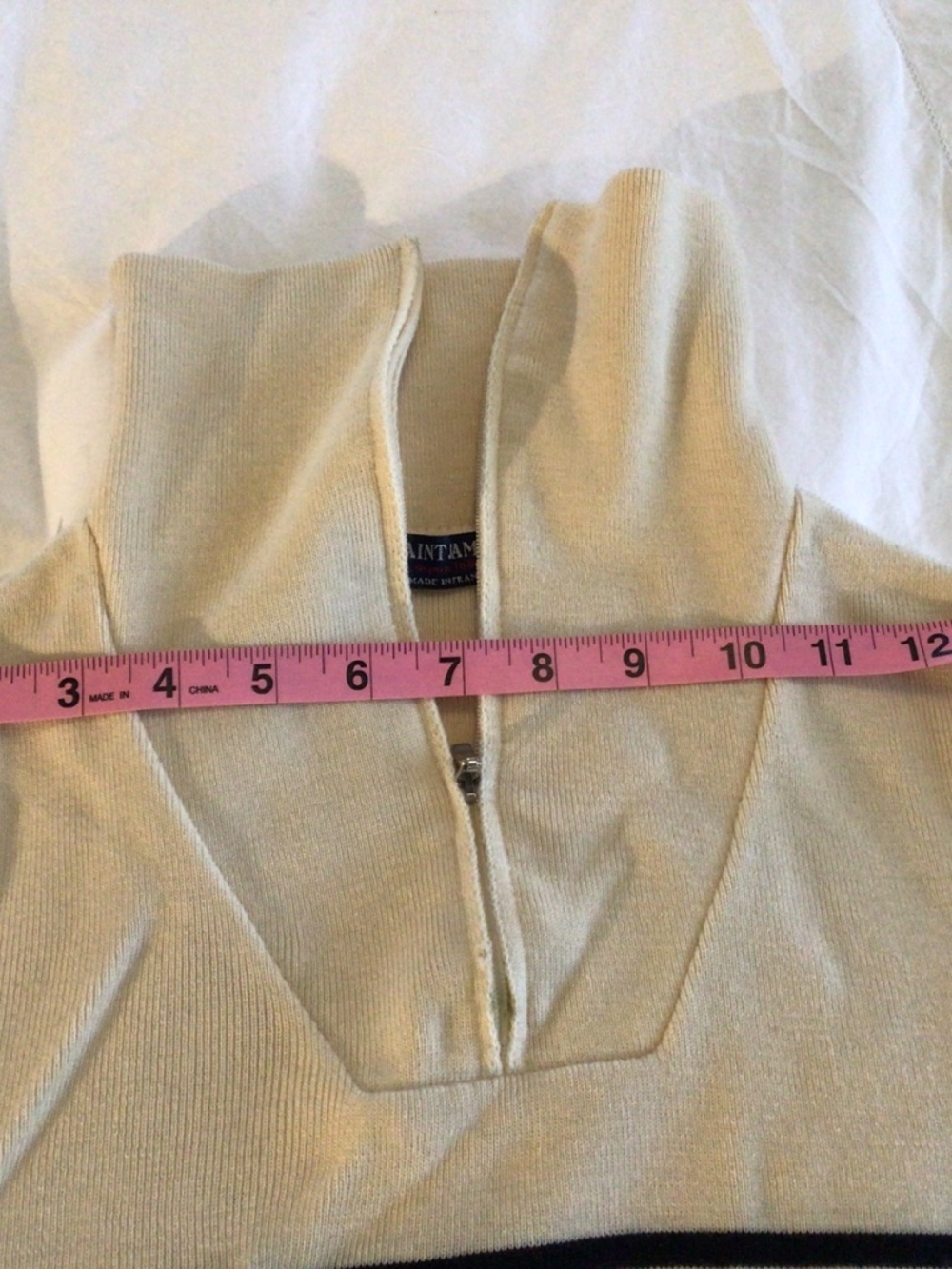 Saint James - Pure wool striped navy blue and cream quarter-zip sweater size 38 - Picture 15 of 16